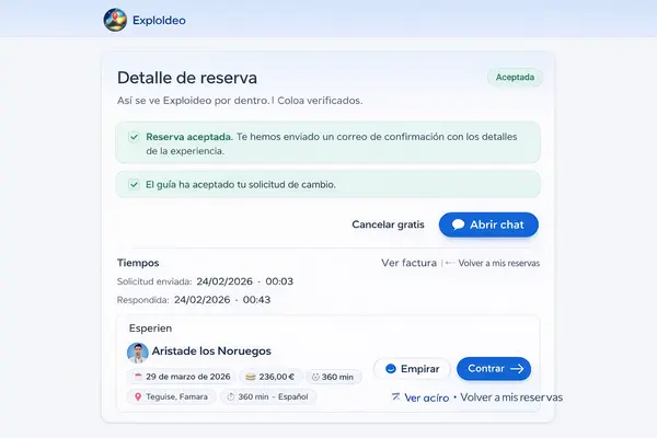 Detalle de reserva con chat en Exploideo